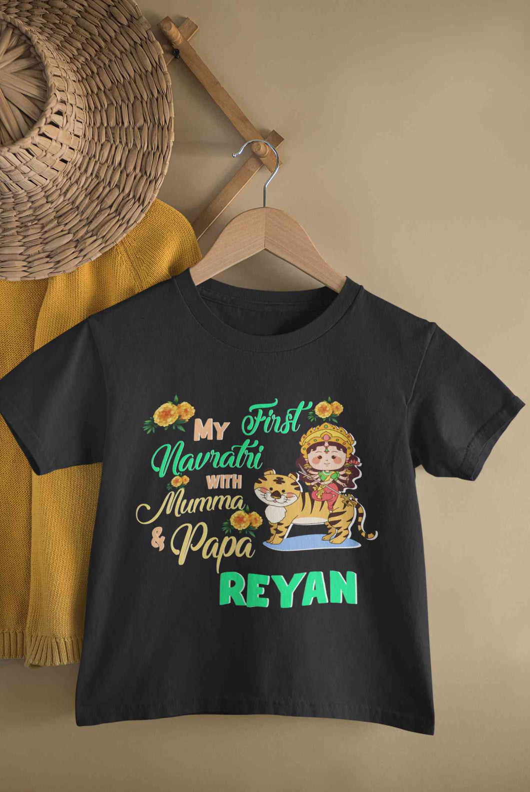 Custom Name My First Navratri With Mumma And Papa Half Sleeves T-Shirt for Boy-KidsFashionVilla
