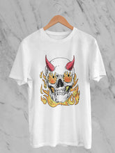 Load image into Gallery viewer, A Horned Skull In Flames Women Half Sleeves T-shirt- KidsFashionVilla
