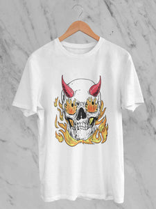 A Horned Skull In Flames Women Half Sleeves T-shirt- KidsFashionVilla
