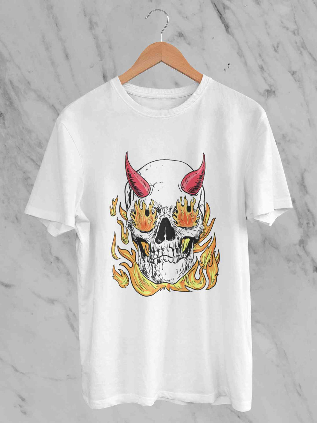 A Horned Skull In Flames Women Half Sleeves T-shirt- KidsFashionVilla