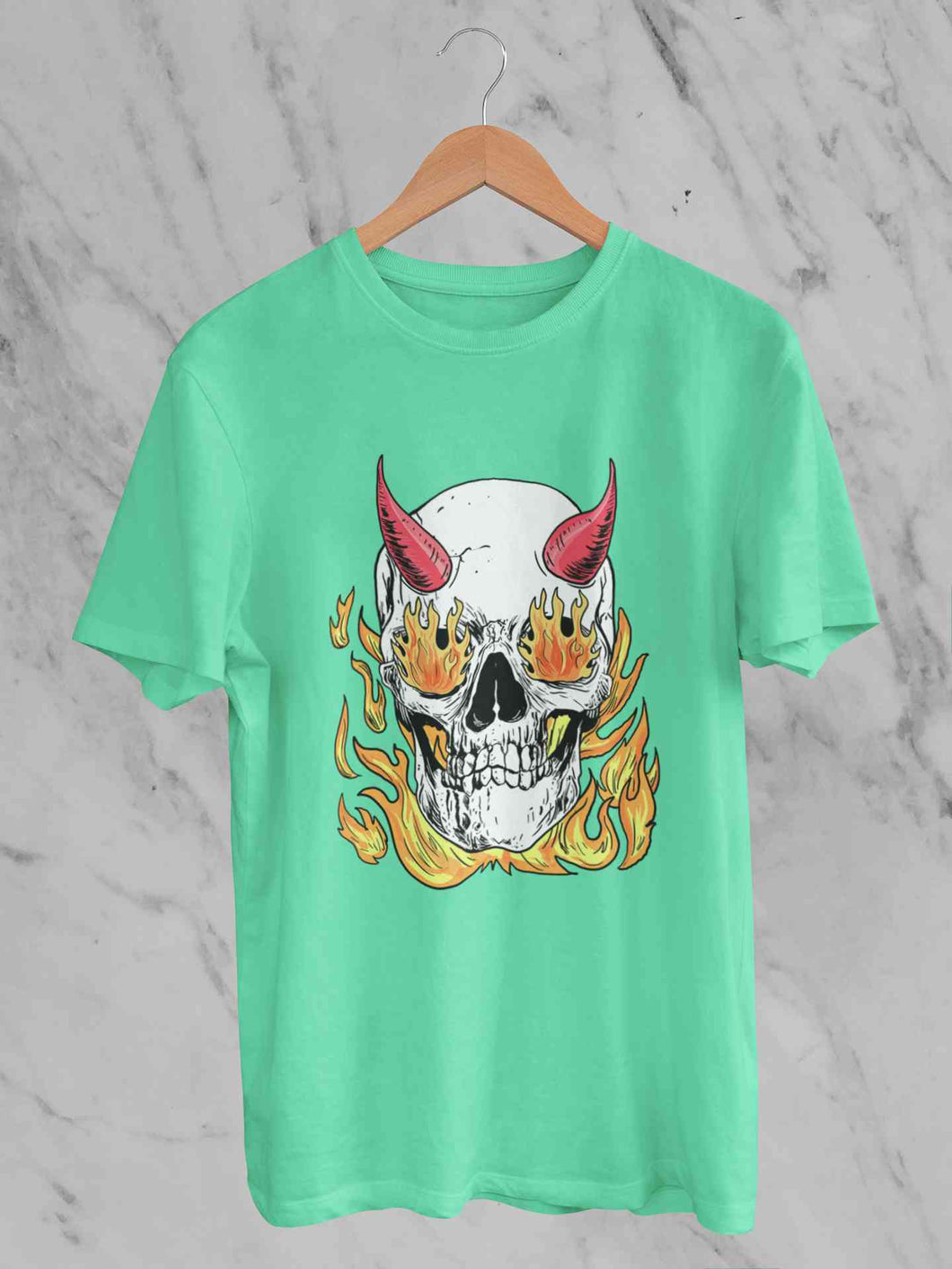 A Horned Skull In Flames Mens Half Sleeves T-shirt- KidsFashionVilla