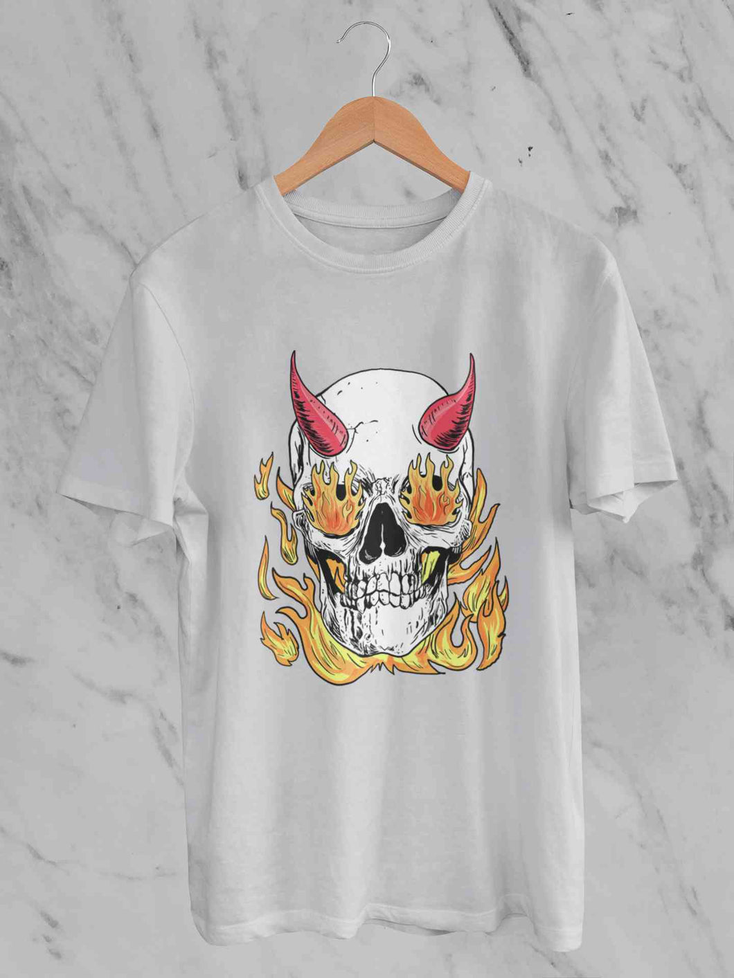 A Horned Skull In Flames Women Half Sleeves T-shirt- KidsFashionVilla