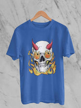 Load image into Gallery viewer, A Horned Skull In Flames Women Half Sleeves T-shirt- KidsFashionVilla
