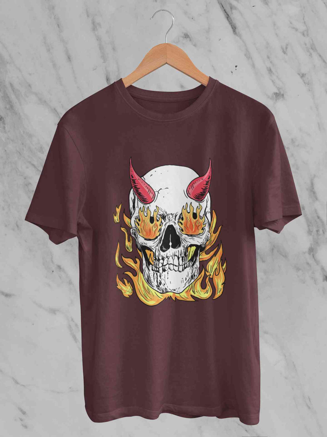 A Horned Skull In Flames Women Half Sleeves T-shirt- KidsFashionVilla