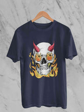 Load image into Gallery viewer, A Horned Skull In Flames Women Half Sleeves T-shirt- KidsFashionVilla
