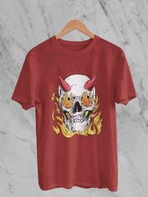 Load image into Gallery viewer, A Horned Skull In Flames Women Half Sleeves T-shirt- KidsFashionVilla
