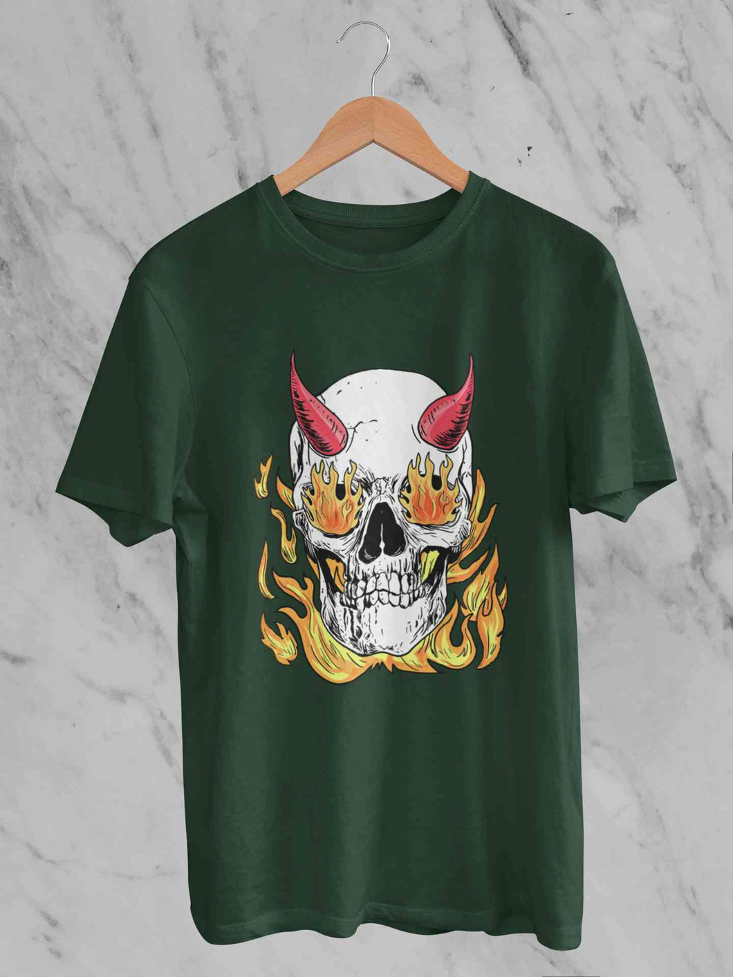 A Horned Skull In Flames Women Half Sleeves T-shirt- KidsFashionVilla