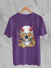 Load image into Gallery viewer, A Horned Skull In Flames Women Half Sleeves T-shirt- KidsFashionVilla

