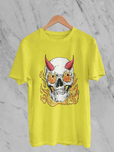 Load image into Gallery viewer, A Horned Skull In Flames Women Half Sleeves T-shirt- KidsFashionVilla
