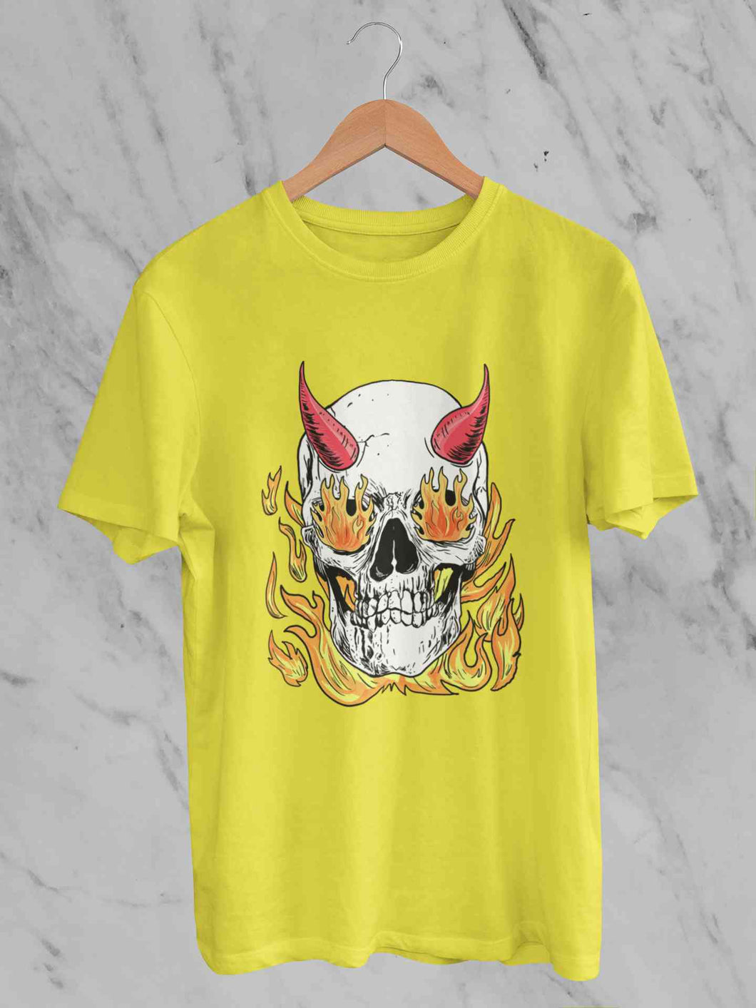 A Horned Skull In Flames Women Half Sleeves T-shirt- KidsFashionVilla