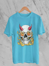 Load image into Gallery viewer, A Horned Skull In Flames Women Half Sleeves T-shirt- KidsFashionVilla
