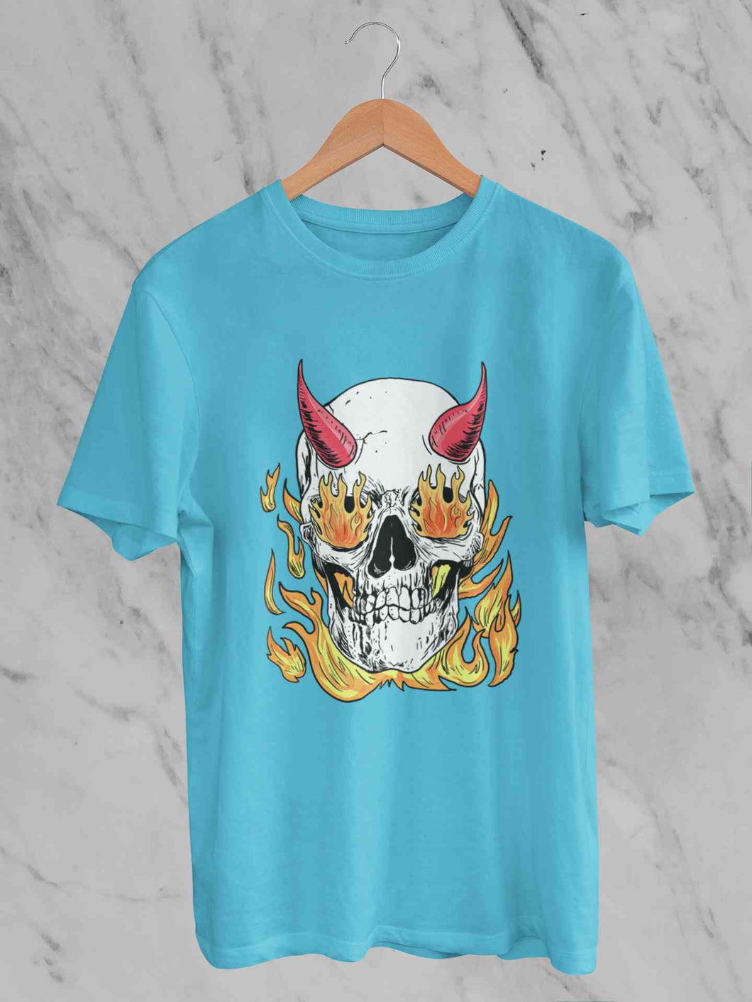 A Horned Skull In Flames Women Half Sleeves T-shirt- KidsFashionVilla