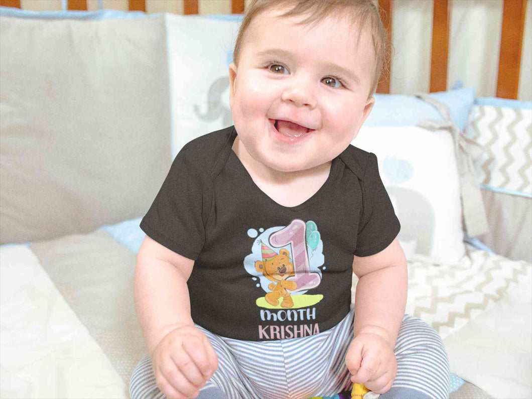 Custom Name 1 Month Birthday Teddy Design Rompers for Baby Boy- KidsFashionVilla
