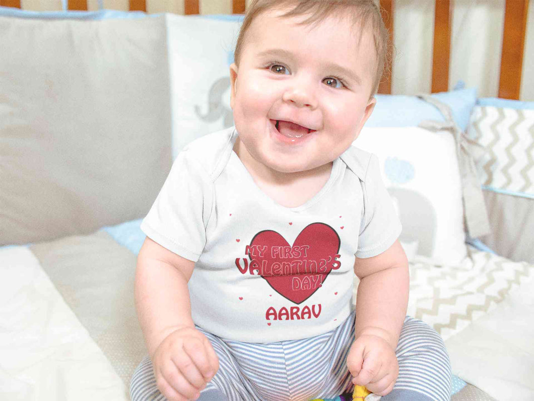 Custom Name 1st Valentine Rompers for Baby Boy- KidsFashionVilla