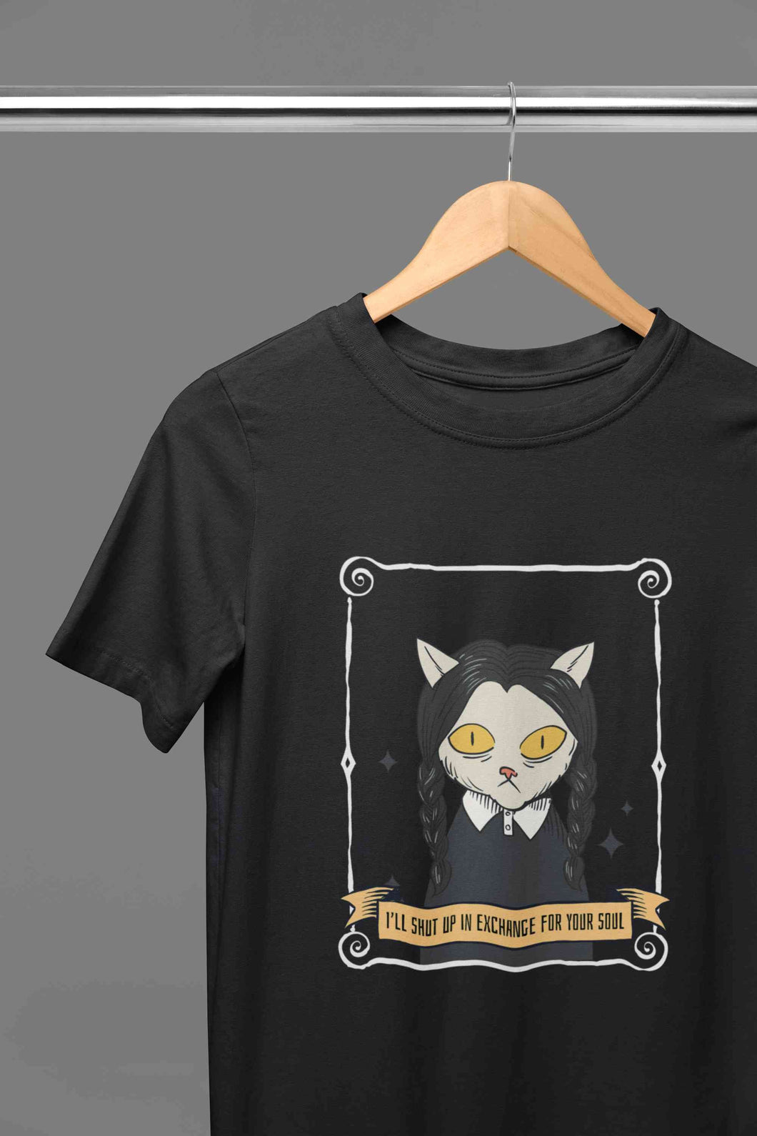 Cat Inspired By Wednesday Women Half Sleeves T-shirt- KidsFashionVilla