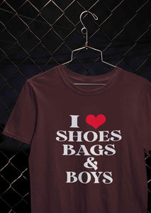 I Love Shoes Bags And Boys Women Half Sleeves T-shirt- KidsFashionVilla