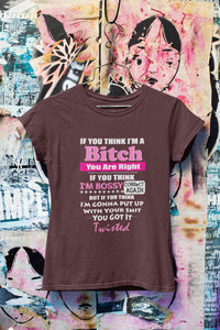 Bossy Bitch Attitude Women Half Sleeves T-shirt- KidsFashionVilla