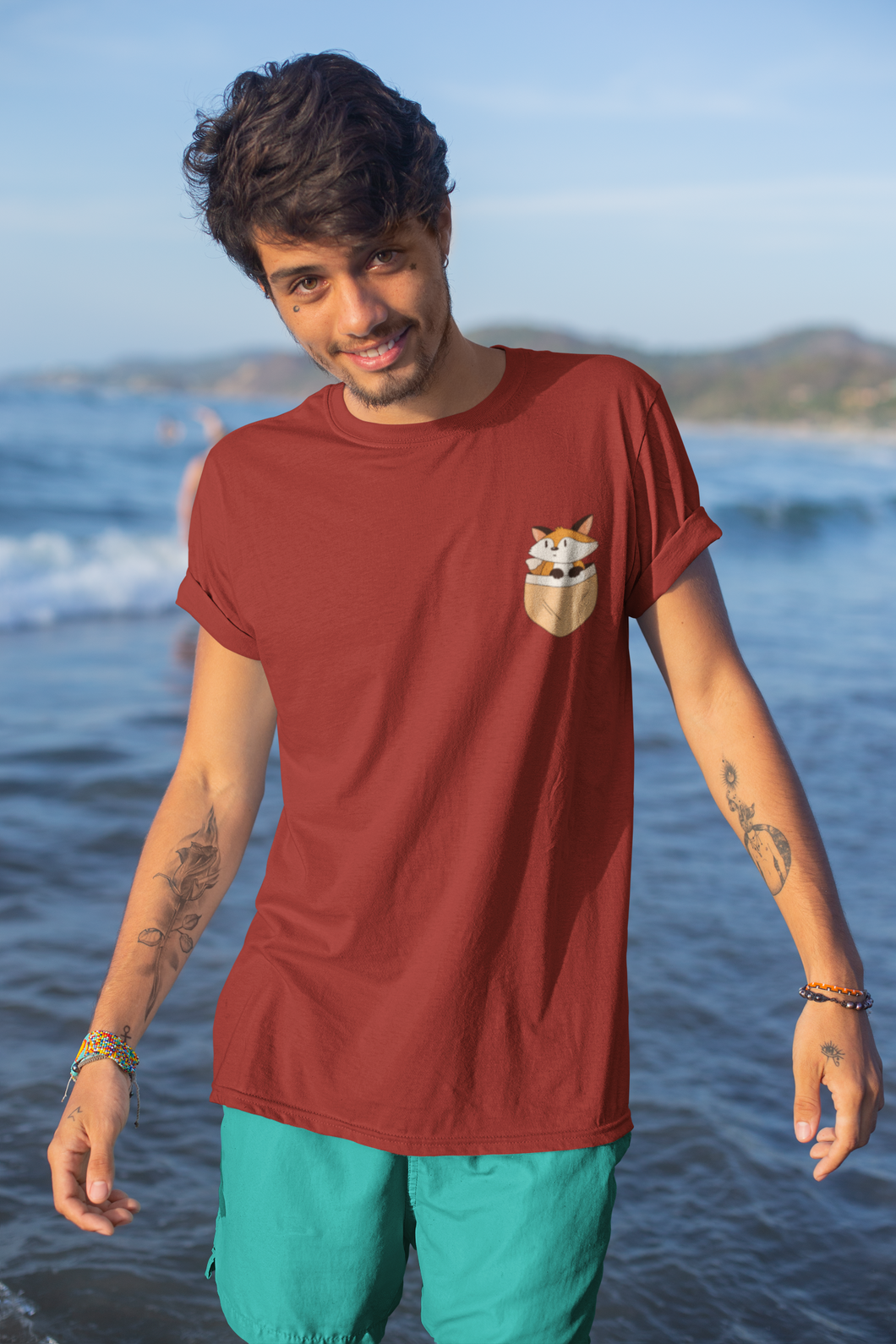 Fox Side Pocket Design Mens Half Sleeves T-shirt- KidsFashionVilla