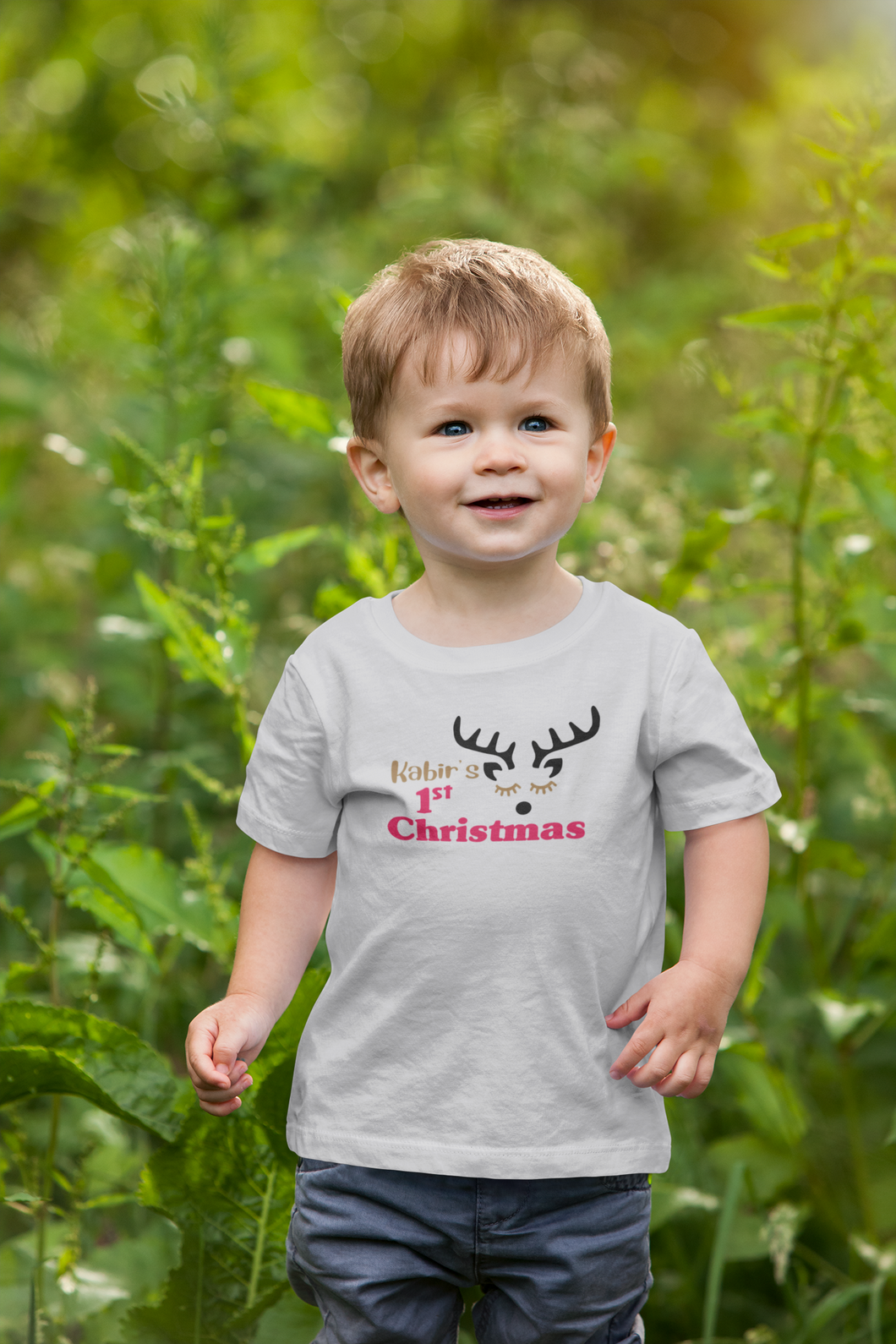 Customized Name First Christmas Half Sleeves T-Shirt for Boy-KidsFashionVilla