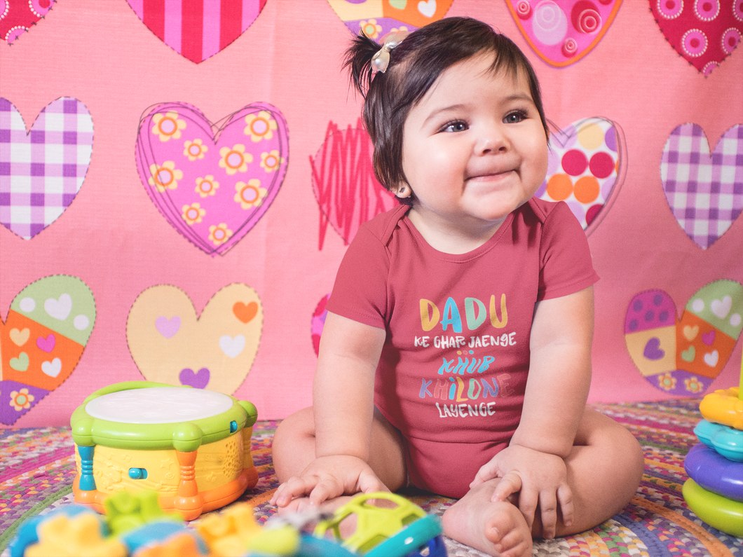Dadu Ke Ghar Jayege Rompers for Baby Girl- KidsFashionVilla