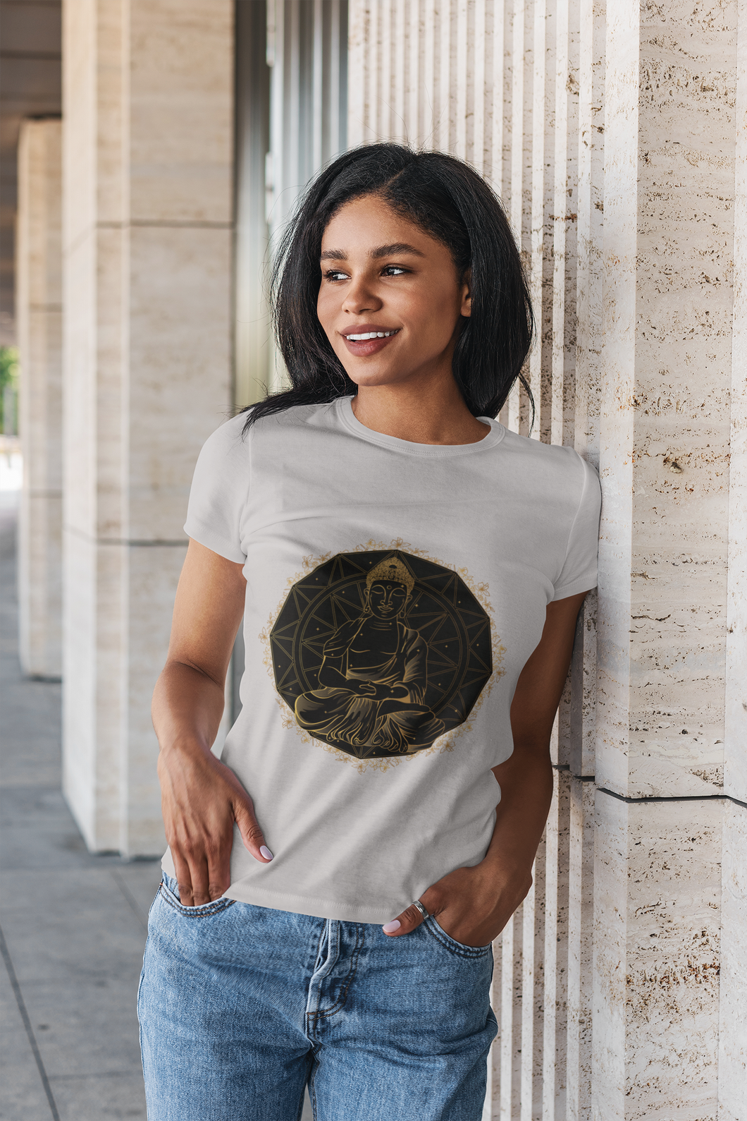 Buddha Gold Women Half Sleeves T-shirt- KidsFashionVilla
