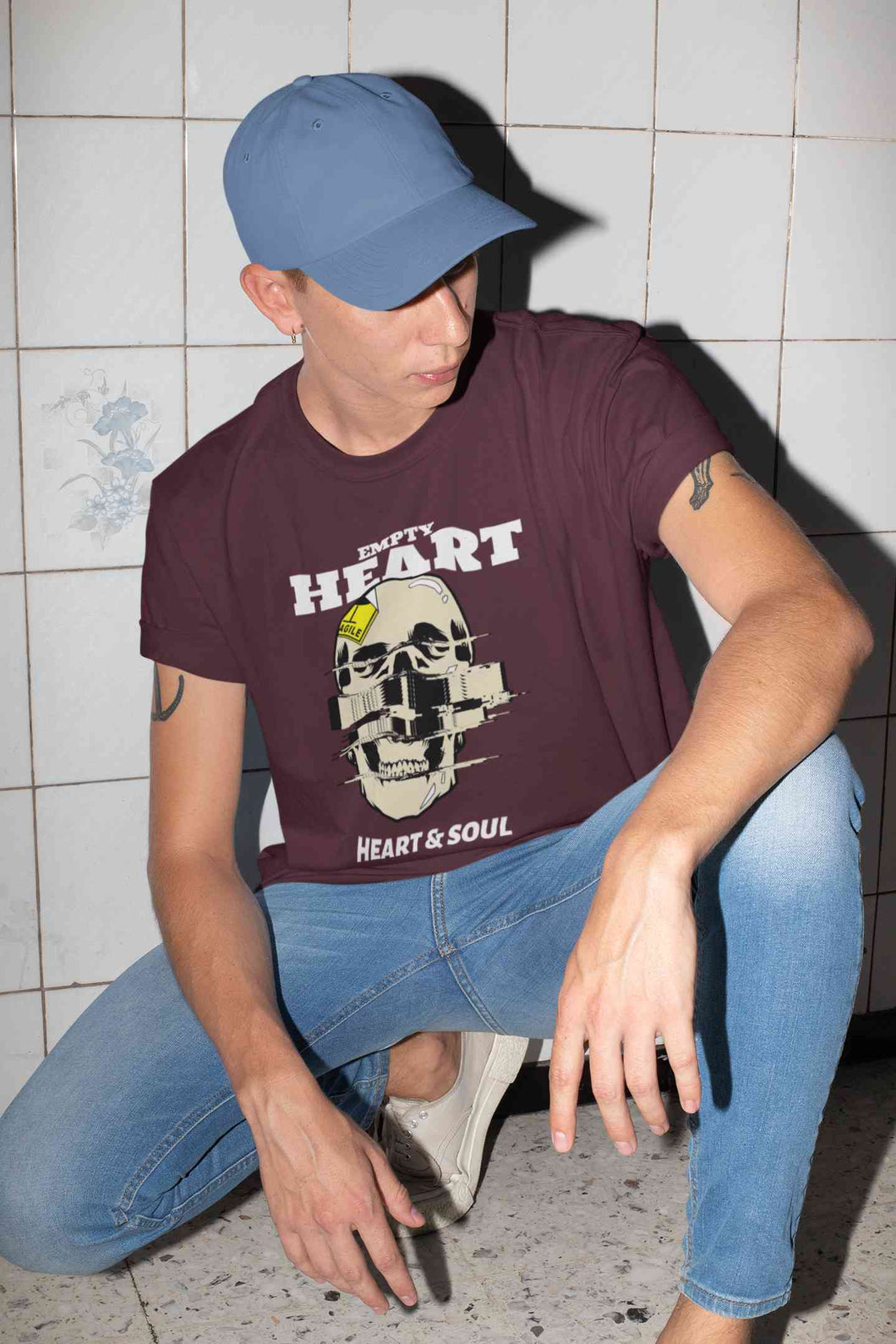 Skull Empty Heart And Soul Graphic Mens Half Sleeves T-shirt- KidsFashionVilla
