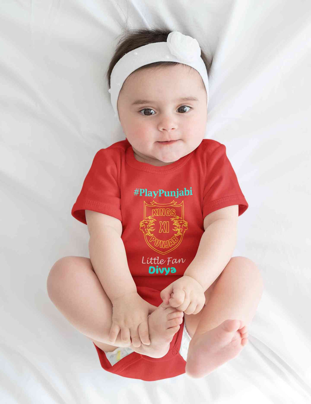 Custom Name IPL PBKS Punjab Kings PlayPunjabi Kings Eleven Punjab Rompers for Baby Girl- KidsFashionVilla