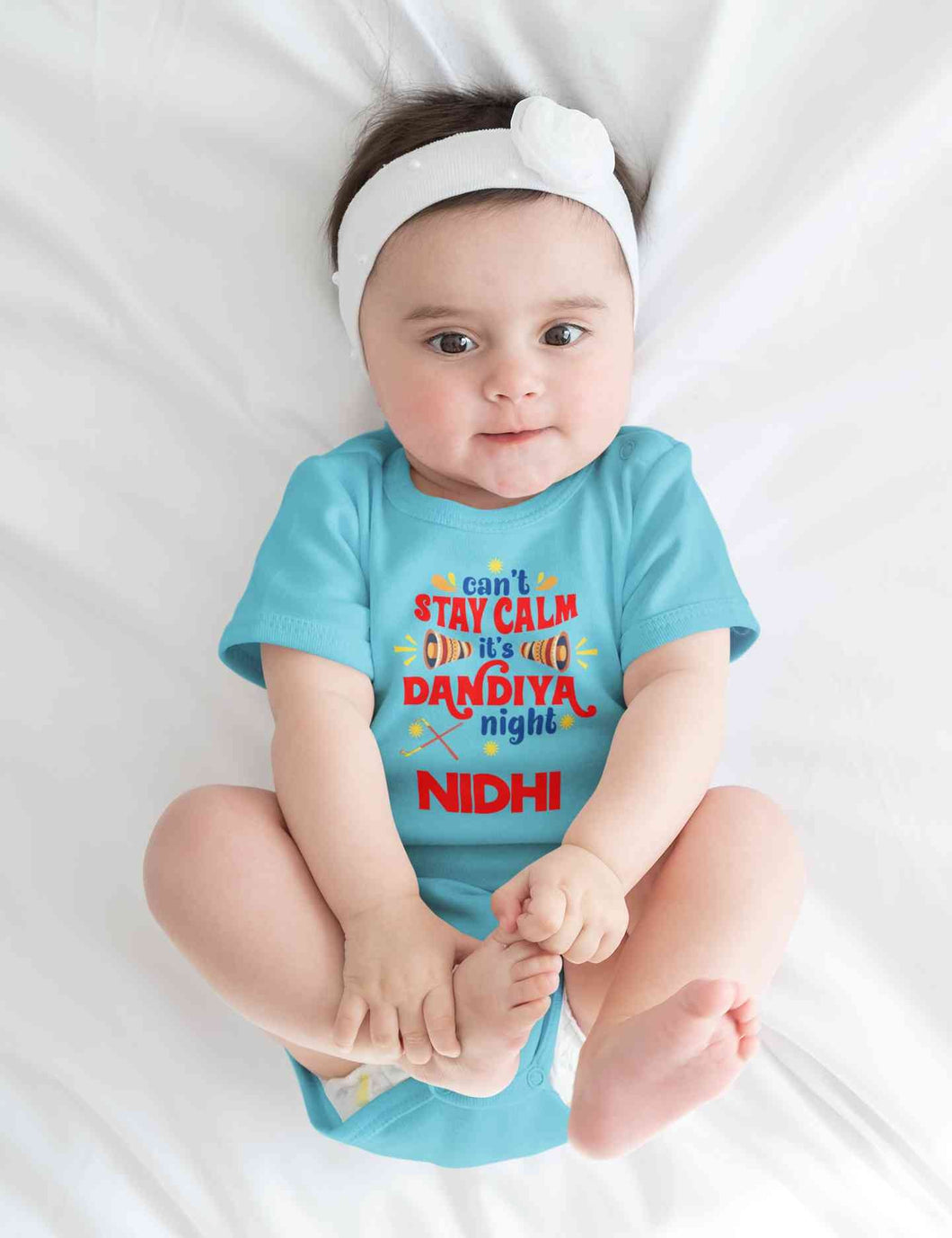Custom Name Cant Stay Calm It Is Dandiya Night Navratri Rompers for Baby Girl- KidsFashionVilla