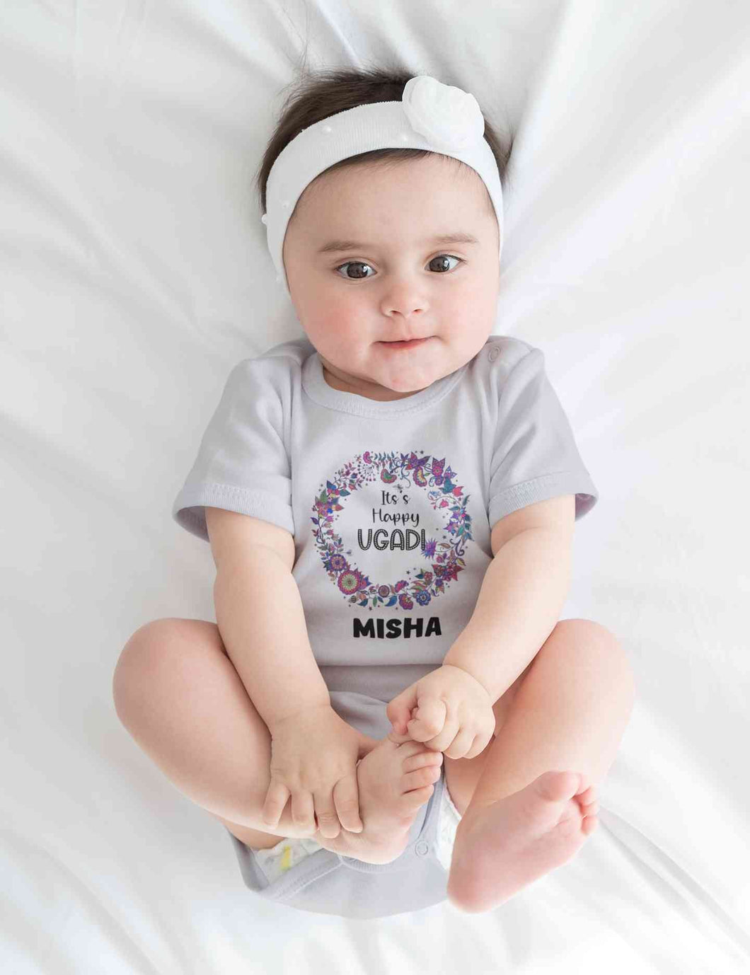 Custom Name Its Happy Ugadi Rompers for Baby Girl- KidsFashionVilla