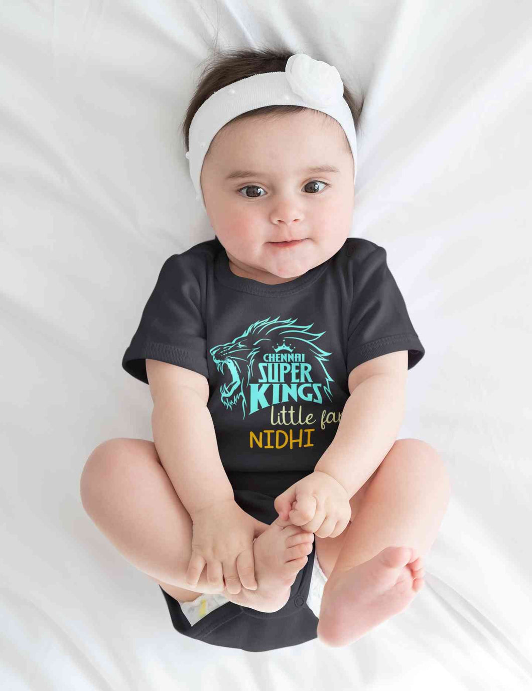 Custom Name IPL CSK Chennai Super Kings Little Fan Rompers for Baby Girl- KidsFashionVilla