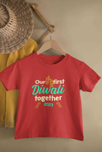 Custom Year Our First Diwali Together Family Half Sleeves T-Shirts-KidsFashionVilla