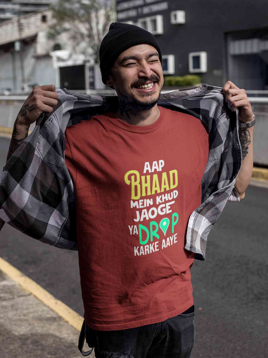 Aap Bhaad Mein Khud Jaoge Ya Drop Karke Ke Aaye Funny Dialogue Mens Half Sleeves T-shirt- KidsFashionVilla