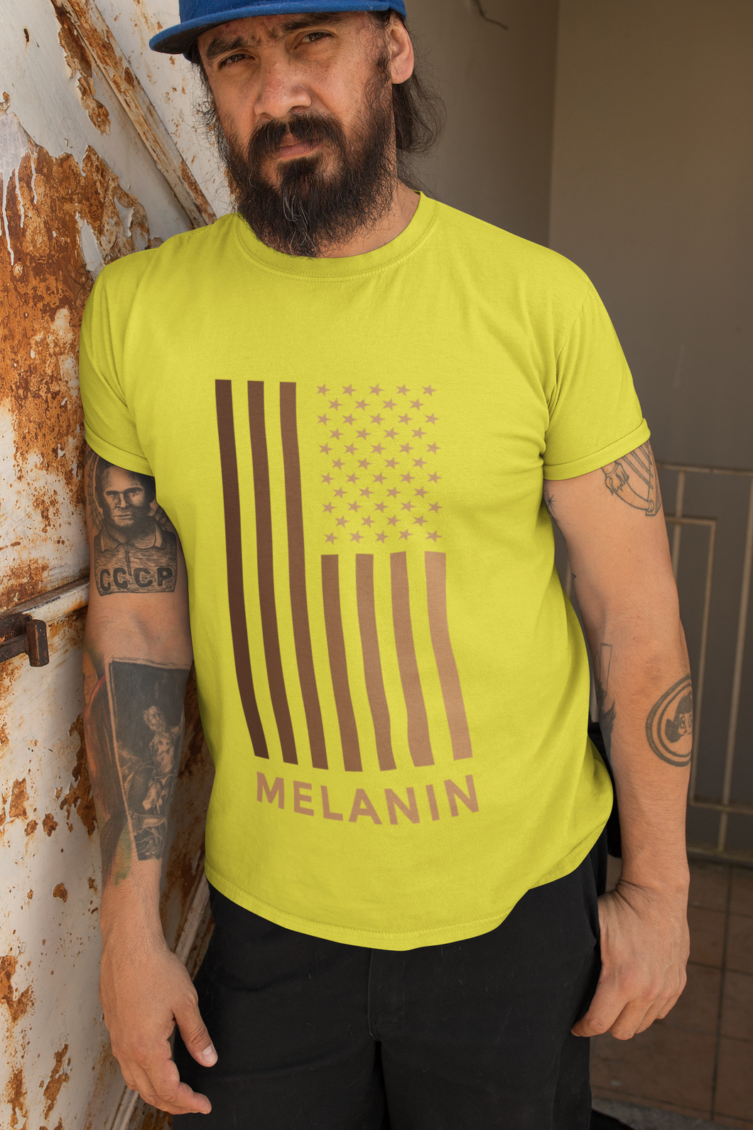 Melanin USA Flag Mens Half Sleeves T-shirt- KidsFashionVilla