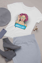 Load image into Gallery viewer, Hello Pop Art Girls Retro Illustration Women Half Sleeves T-shirt- KidsFashionVilla
