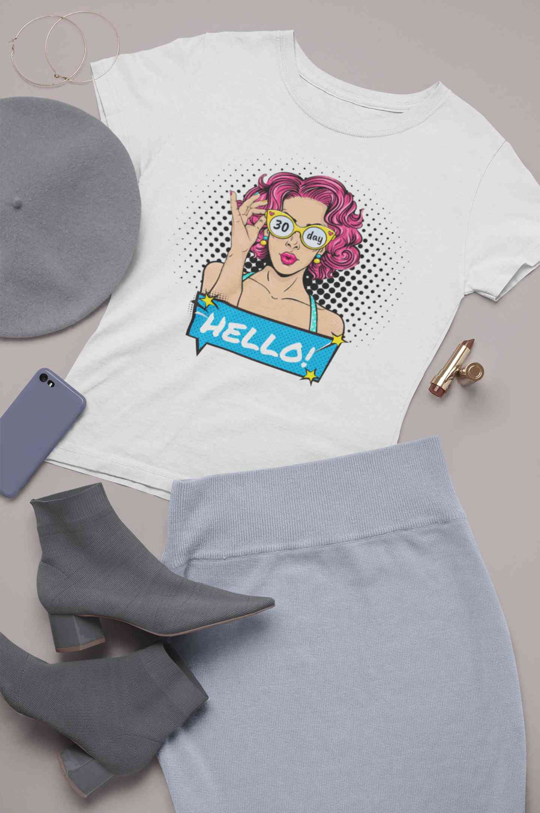 Hello Pop Art Girls Retro Illustration Women Half Sleeves T-shirt- KidsFashionVilla