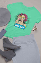 Load image into Gallery viewer, Hello Pop Art Girls Retro Illustration Women Half Sleeves T-shirt- KidsFashionVilla
