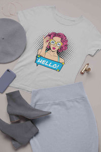Hello Pop Art Girls Retro Illustration Women Half Sleeves T-shirt- KidsFashionVilla