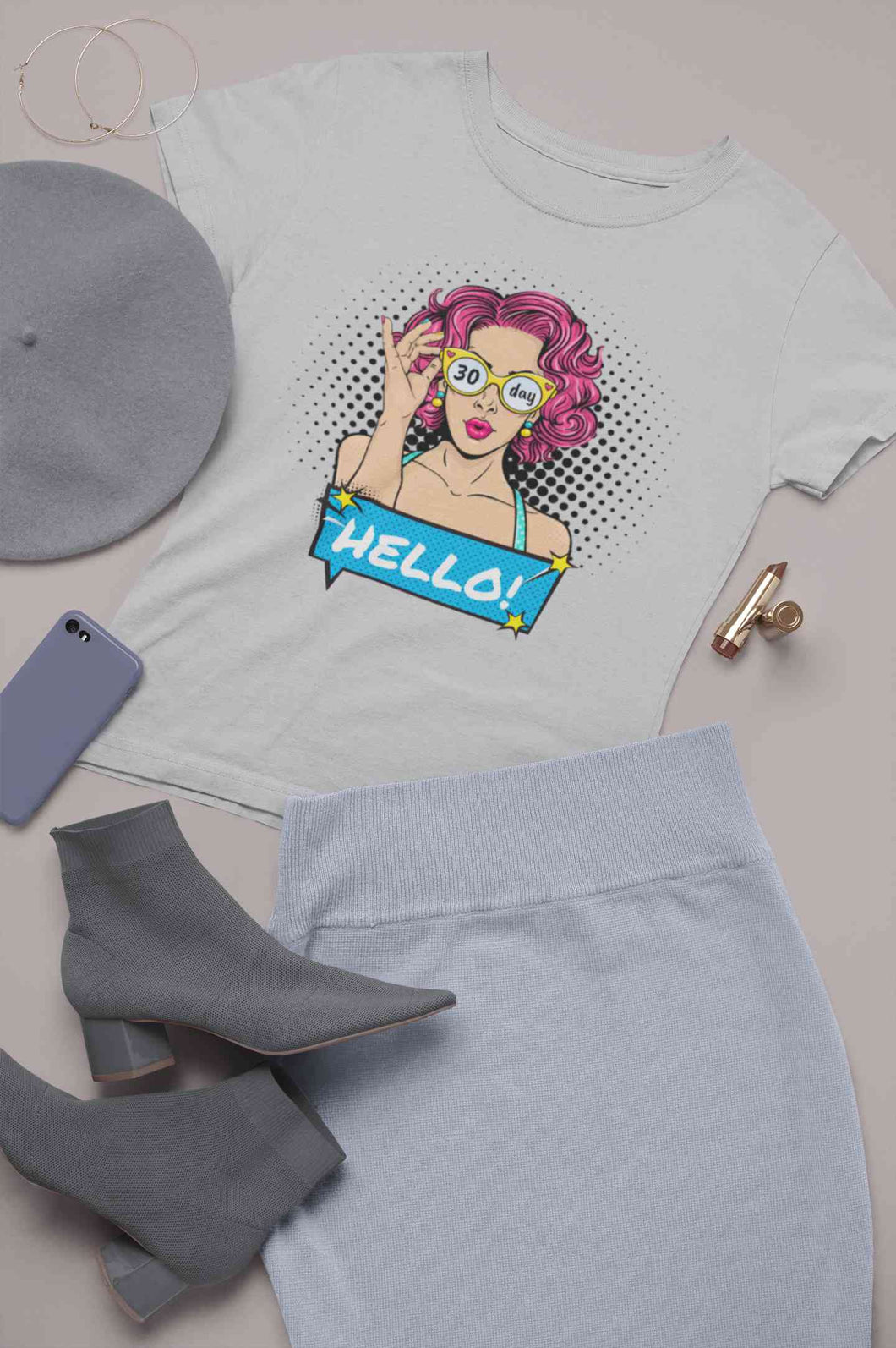 Hello Pop Art Girls Retro Illustration Women Half Sleeves T-shirt- KidsFashionVilla