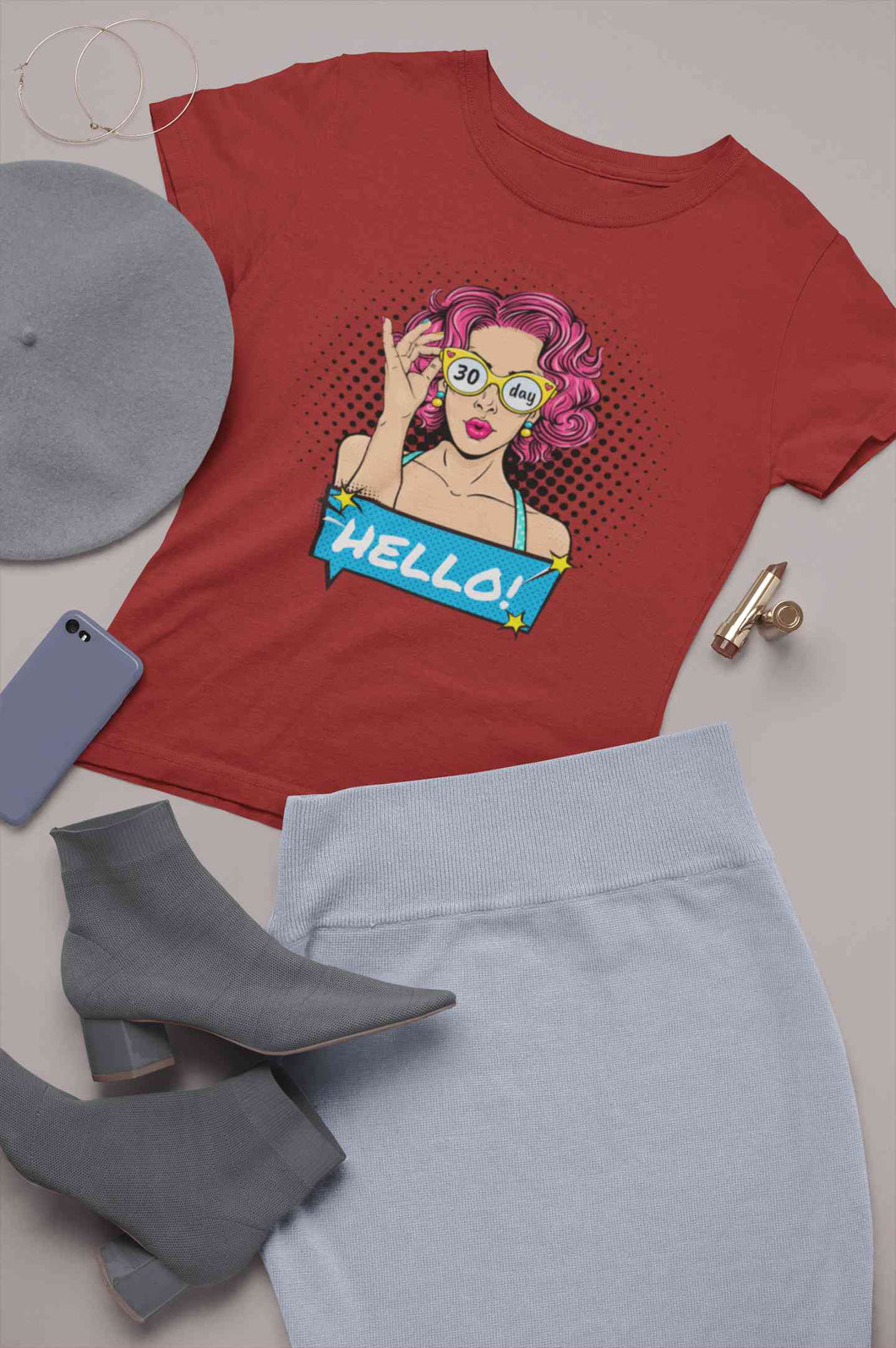 Hello Pop Art Girls Retro Illustration Women Half Sleeves T-shirt- KidsFashionVilla