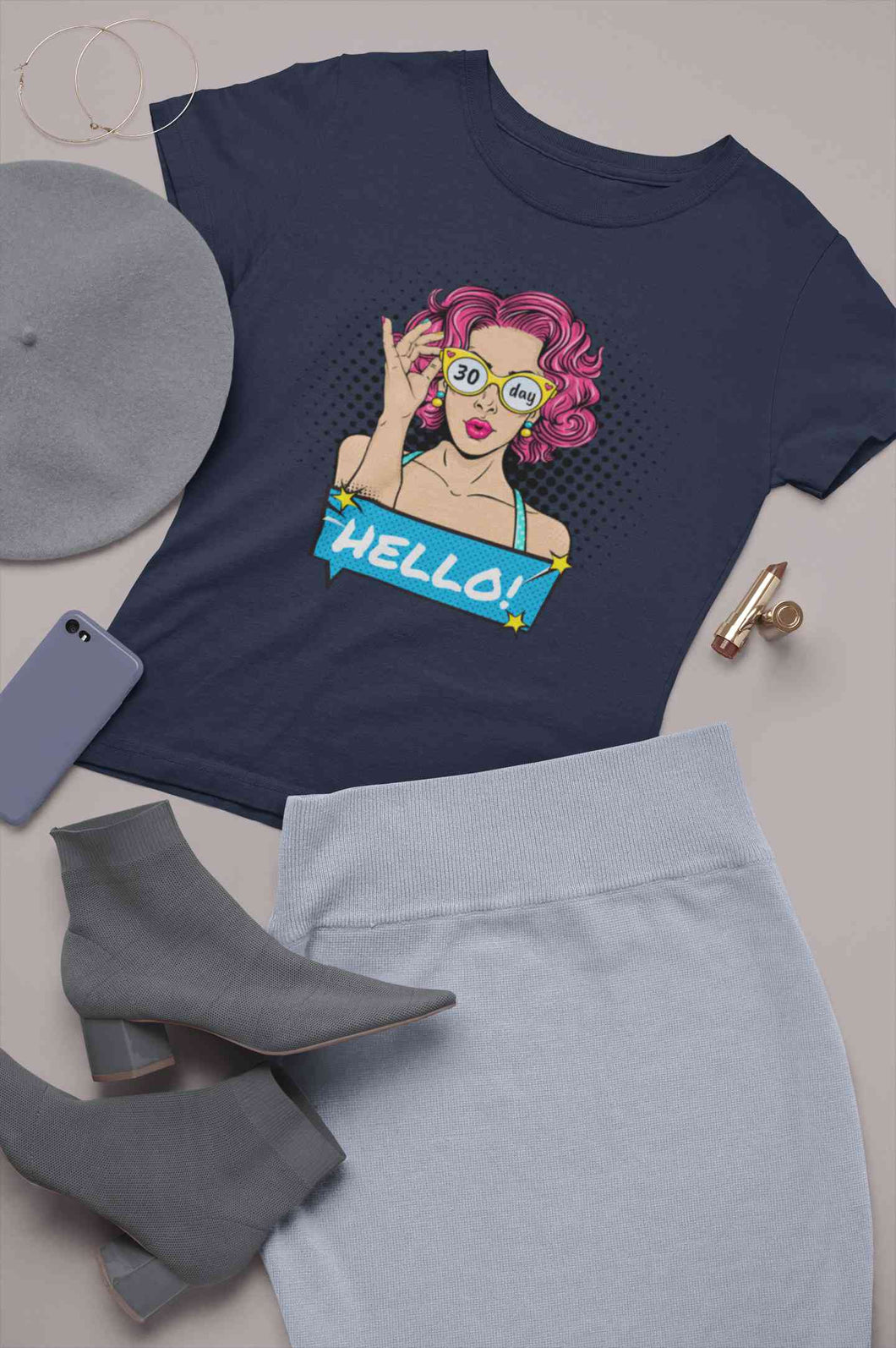 Hello Pop Art Girls Retro Illustration Women Half Sleeves T-shirt- KidsFashionVilla