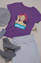Load image into Gallery viewer, Hello Pop Art Girls Retro Illustration Women Half Sleeves T-shirt- KidsFashionVilla
