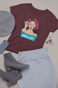 Hello Pop Art Girls Retro Illustration Women Half Sleeves T-shirt- KidsFashionVilla