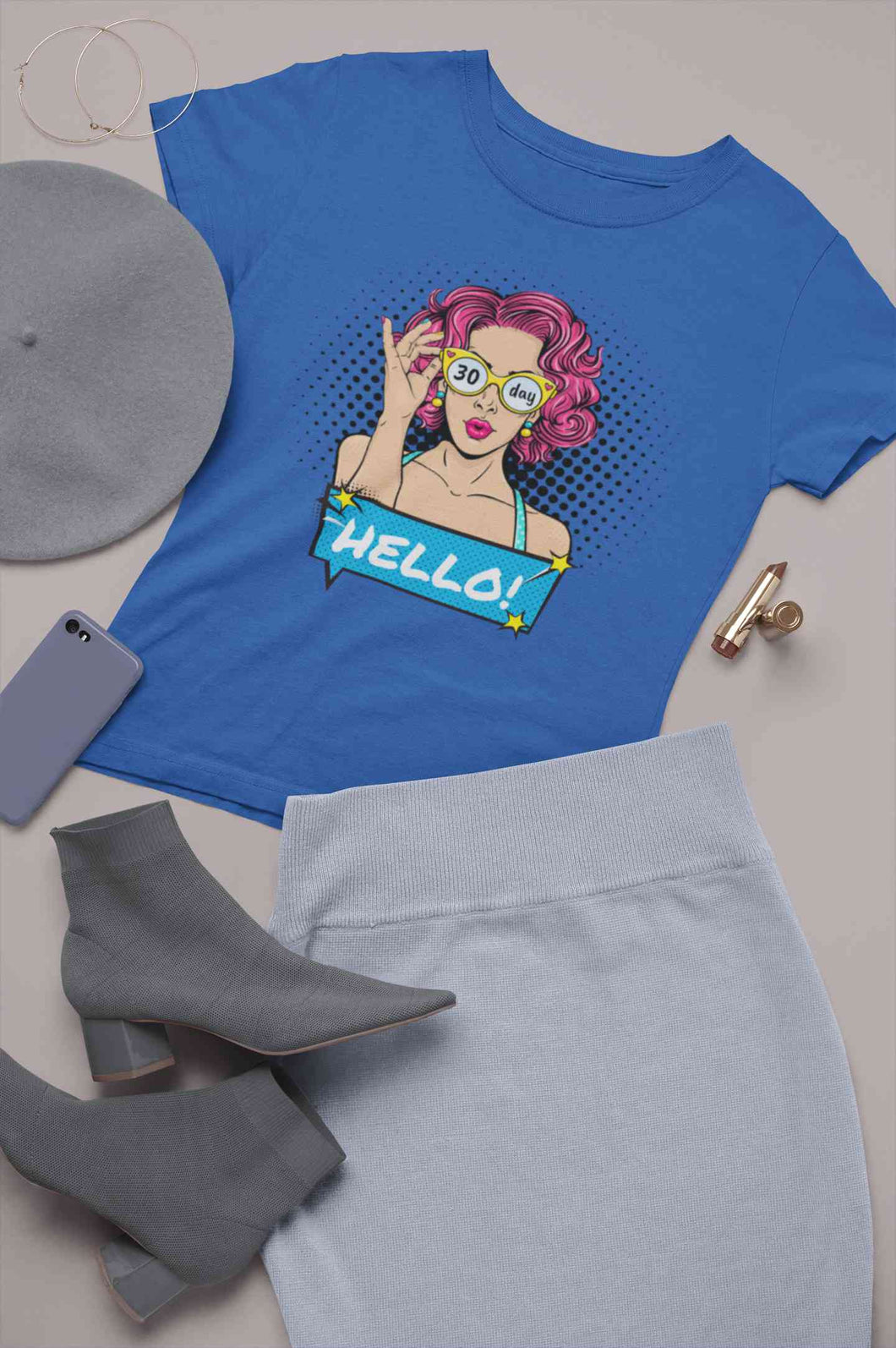Hello Pop Art Girls Retro Illustration Women Half Sleeves T-shirt- KidsFashionVilla