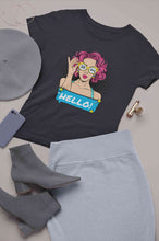Load image into Gallery viewer, Hello Pop Art Girls Retro Illustration Women Half Sleeves T-shirt- KidsFashionVilla

