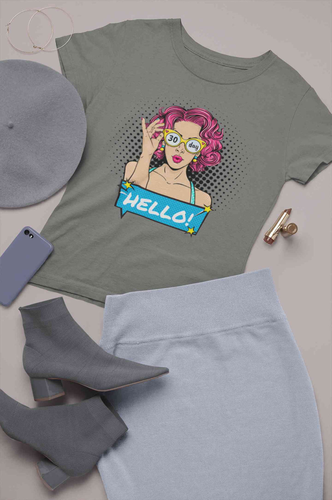 Hello Pop Art Girls Retro Illustration Women Half Sleeves T-shirt- KidsFashionVilla