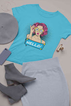 Load image into Gallery viewer, Hello Pop Art Girls Retro Illustration Women Half Sleeves T-shirt- KidsFashionVilla
