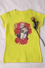 Load image into Gallery viewer, Day Of The Dead Floral Skull Woman Illustration Women Half Sleeves T-shirt- KidsFashionVilla
