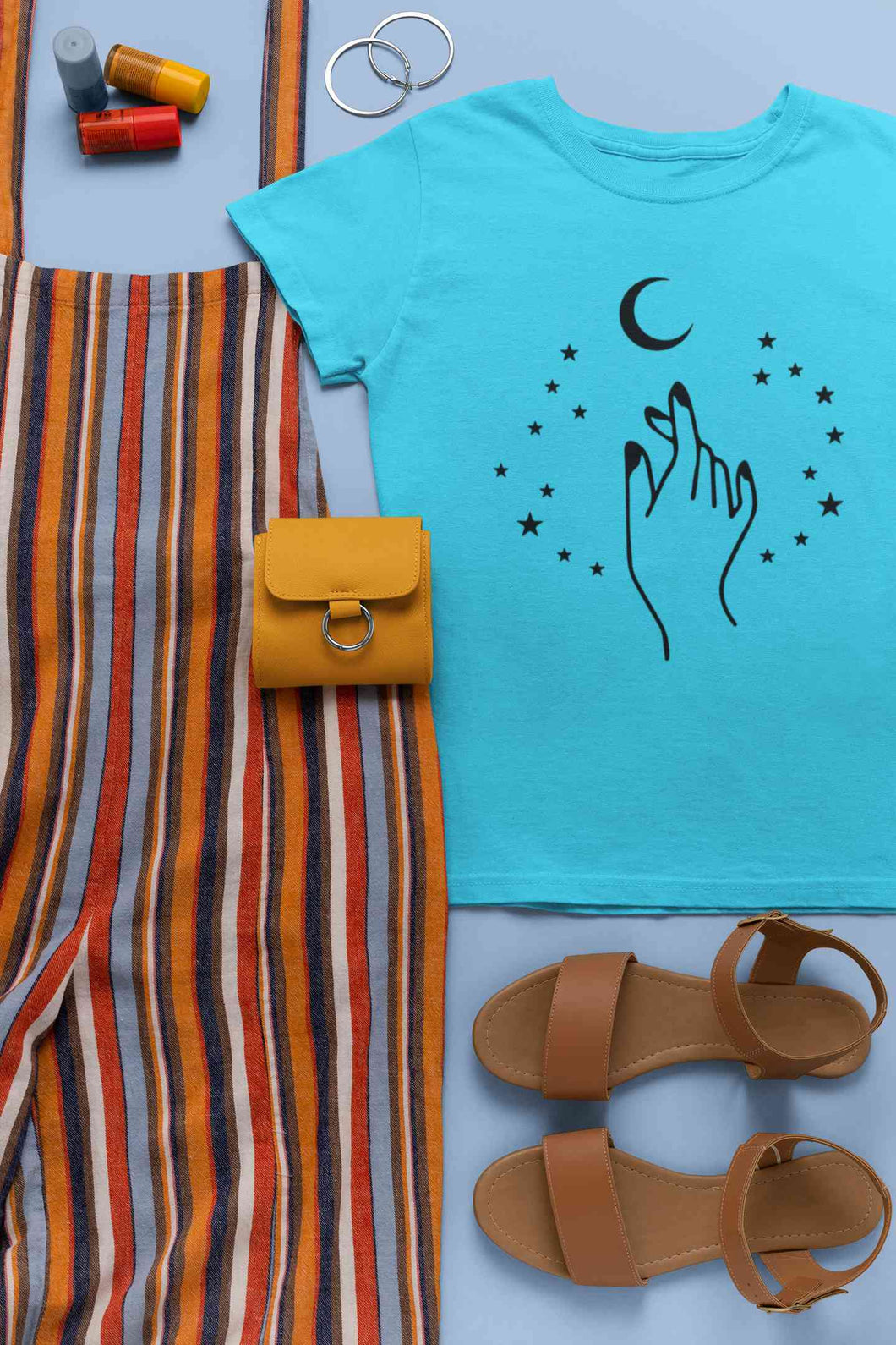 Moon And Hand Print Women Half Sleeves T-shirt- KidsFashionVilla