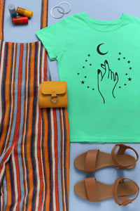 Moon And Hand Print Women Half Sleeves T-shirt- KidsFashionVilla