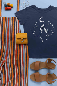 Moon And Hand Print Women Half Sleeves T-shirt- KidsFashionVilla